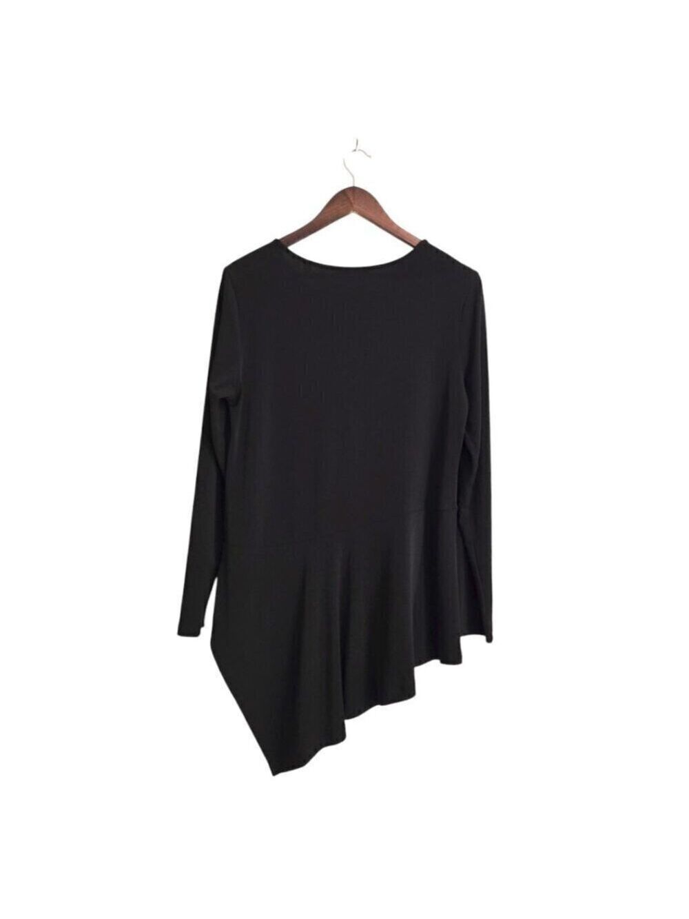 Tahari Black Asymmetrical Long Sleeve Tunic Blouse Sz L - Picture 5 of 9
